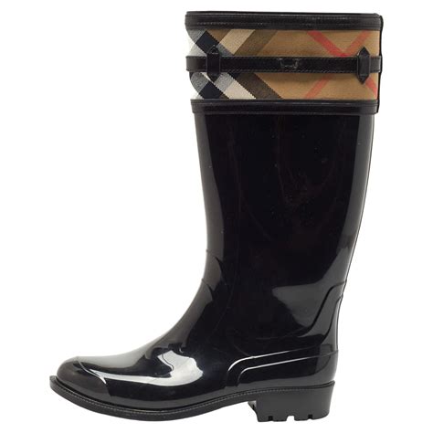 burberry rainboots crosshill housecheck check knee high black|Burberry Crosshill Check.